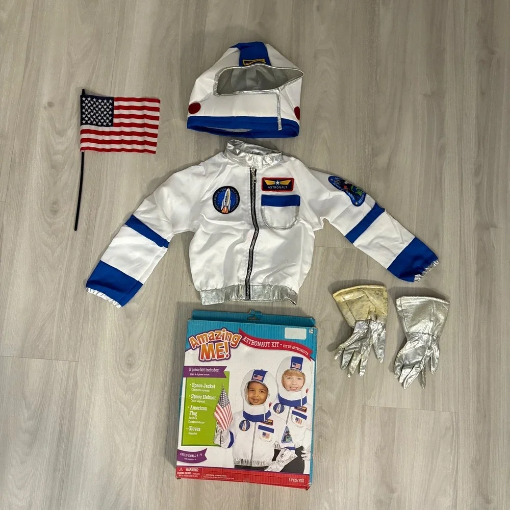 Astronaut Kit Costume Kids Amazing Me! Space Jacket Helmet Flag Halloween Sz 4-6